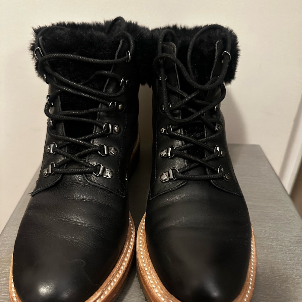 Botkier Black Fur Lined Lace Up Boots with Brown Sole - Picture 5 of 7